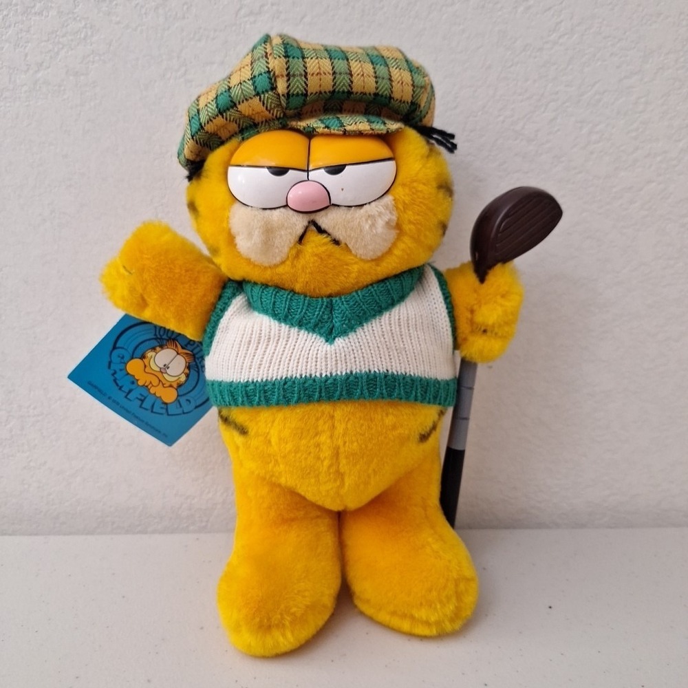 NWT Garfield Golf Vtg DAKIN 1981‎ Plush Stuffed Toy Golfing Club Sweater